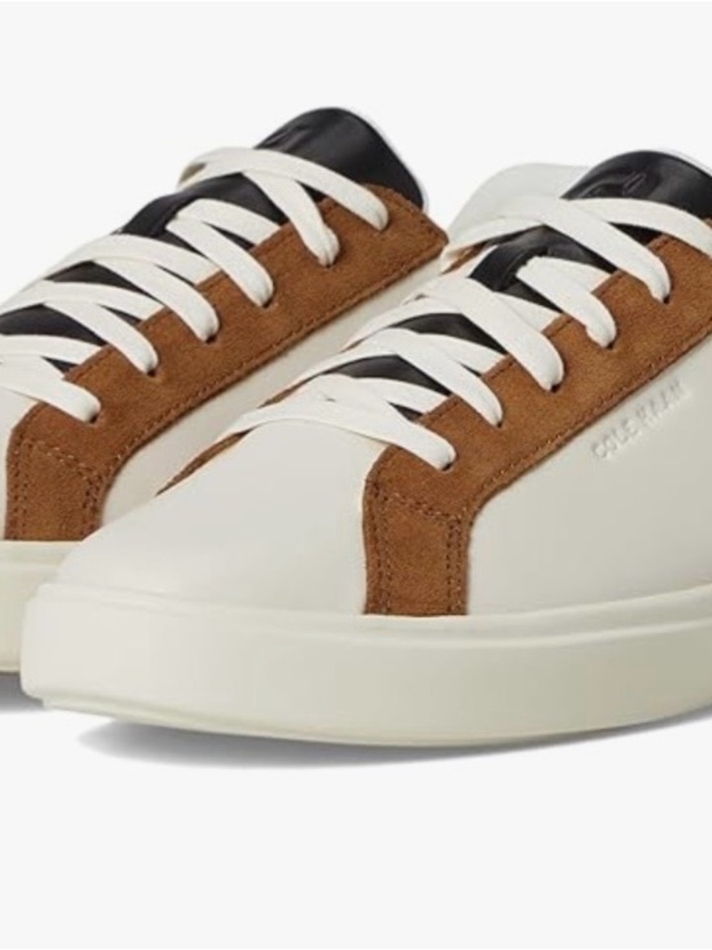 Cole Haan Cream Sneakers with Brown Suede Trim and Black Heel